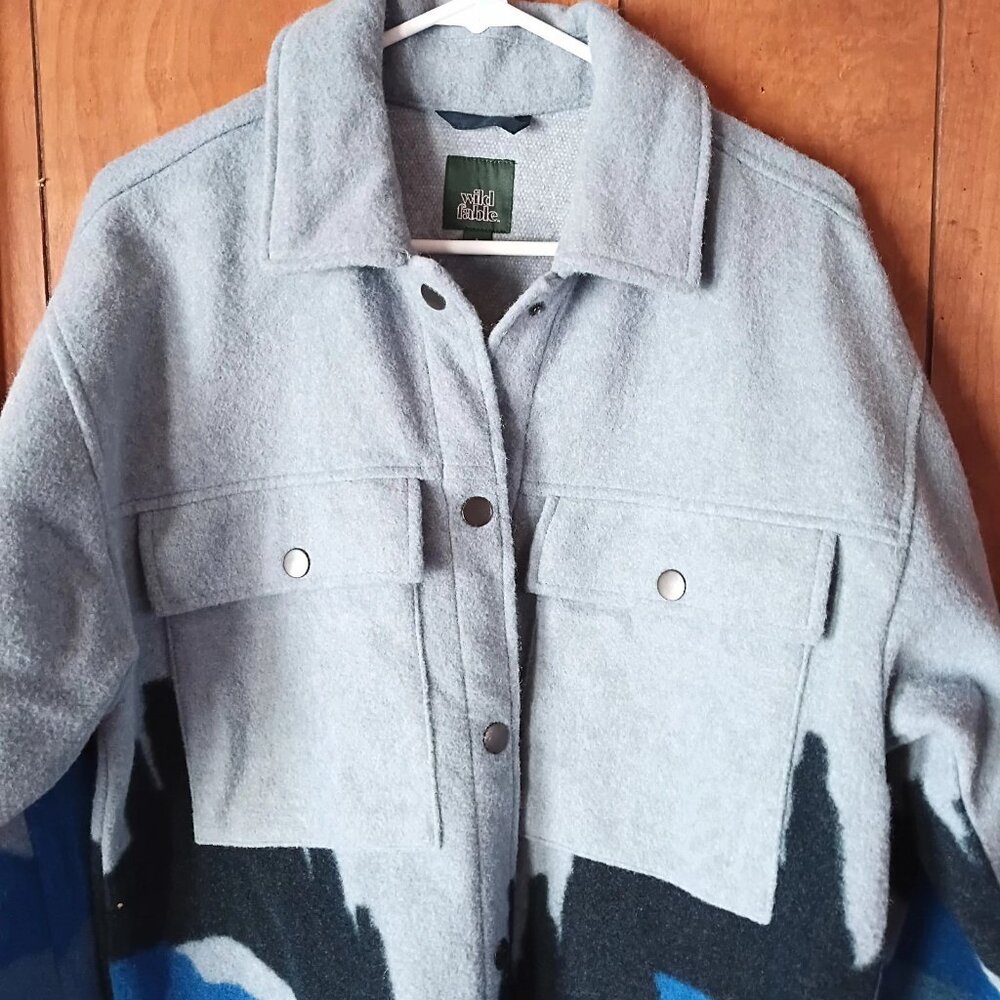 Wild Fable Light Blue Abstract Fleece Shacket Jacket Snap Front Women’s Size S - Picture 2 of 5